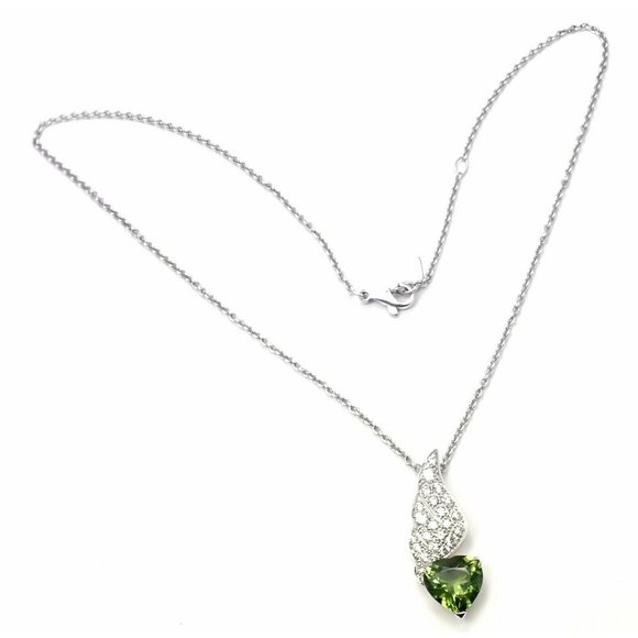 Rare! Authentic Piaget 18k White Gold Diamond Peridot Heart Pendant Necklace - Picture 3 of 8